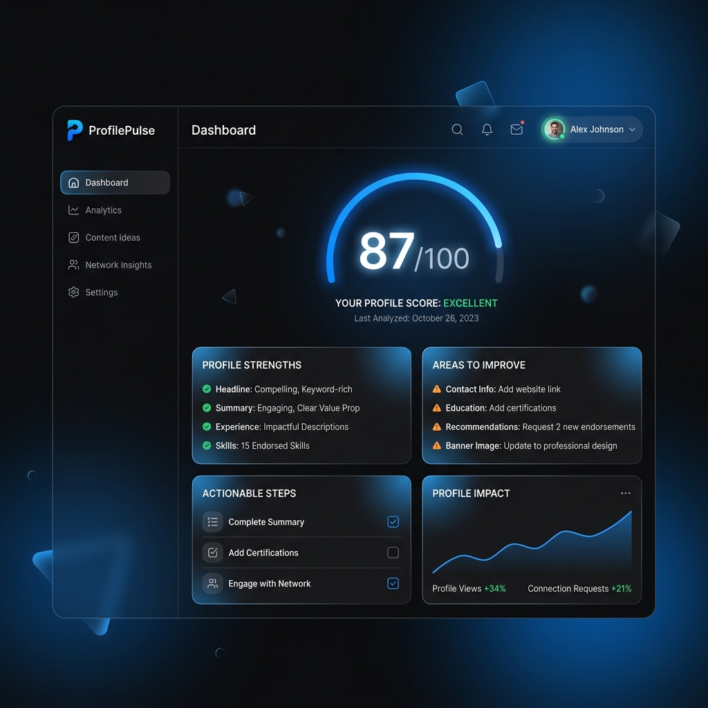 Outil IA d'optimisation de profil LinkedIn avec score de recherche, analyse de mots-clés et audit